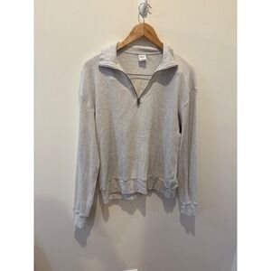 Aritzia Tna Half Zip Waffle Knit Sweater Light‎ Gray Size Small